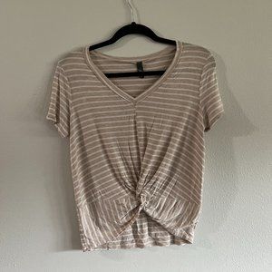 Cream and white twisted-knot shirt
